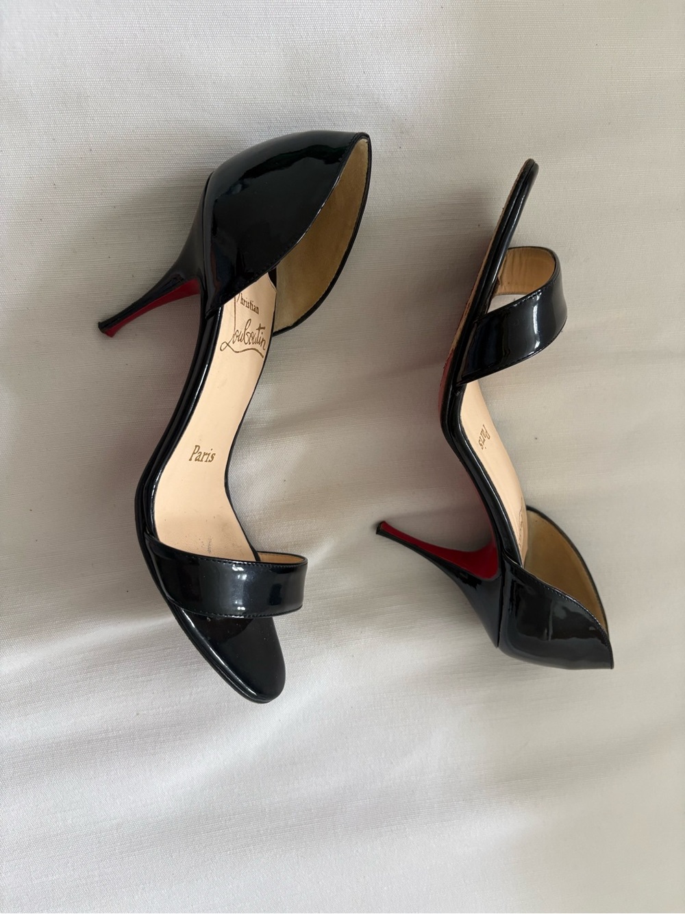 Christian Louboutin Black Patent Open D'Orsay Heels with Red Soles